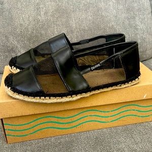 Soludos Black Leather & Mesh Espadrille